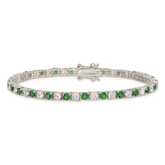 Sterling Silver Rhodium-plated Green Glass and CZ  7 inch Bracelet