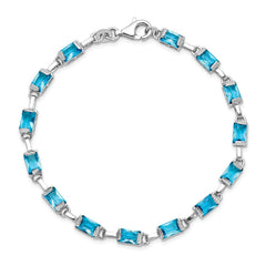 Sterling Silver Rhodium-plated Rectangular Blue Topaz Bracelet