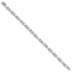 Sterling Silver Rhodium Plated 8.5 inch Created Opal XO Bracelet