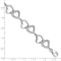 Sterling Silver Rhodium-plated CZ Heart Bracelet