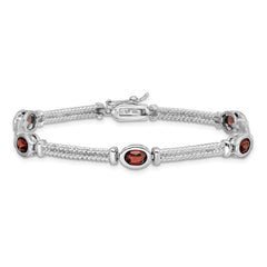 Sterling Silver Rhodium Plated Garnet Bracelet - 2