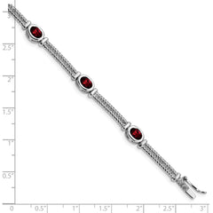 Sterling Silver Rhodium Plated Garnet Bracelet - 2