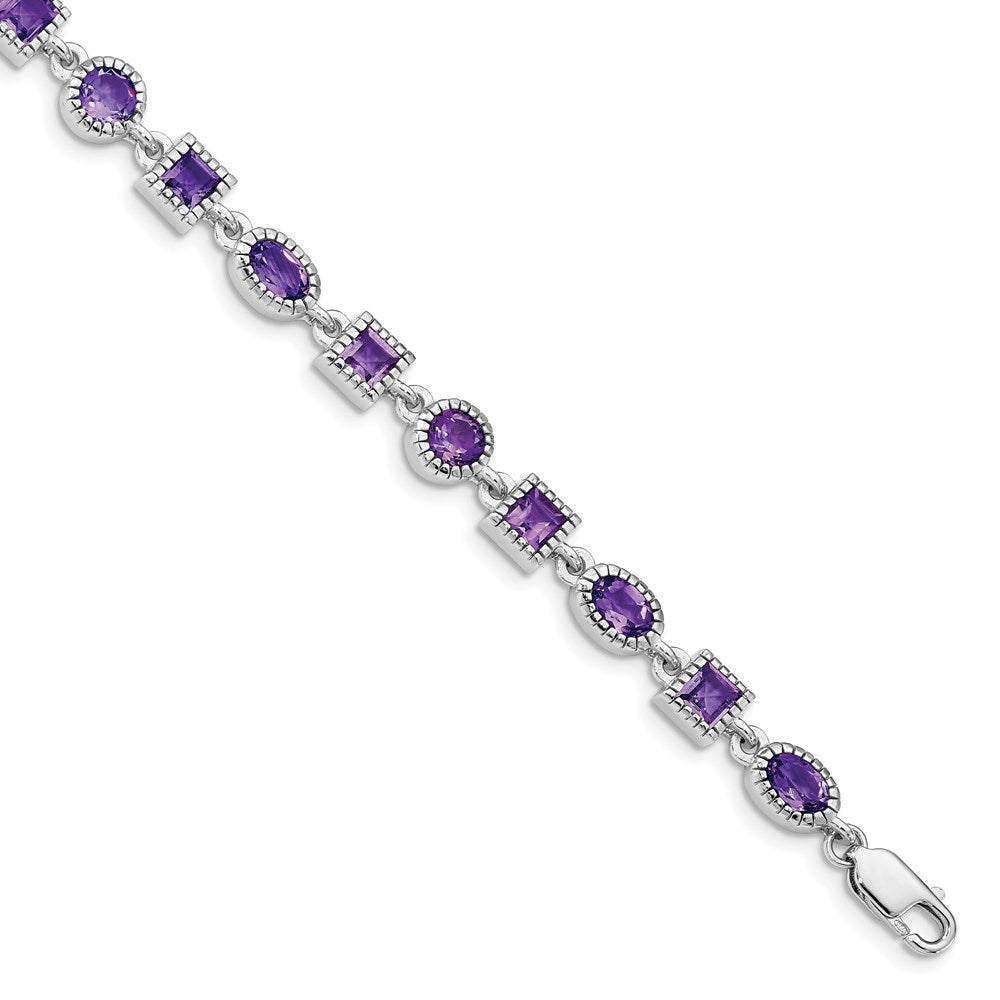 Sterling Silver Rhodium-plated Amethyst Bracelet - 11