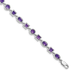 Sterling Silver Rhodium-plated Amethyst Bracelet - 11