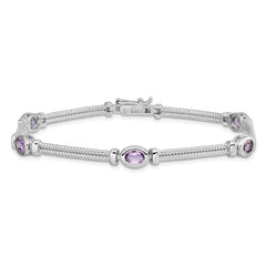Sterling Silver Rhodium-plated Amethyst Bracelet - 12