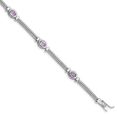 Sterling Silver Rhodium-plated Amethyst Bracelet - 12