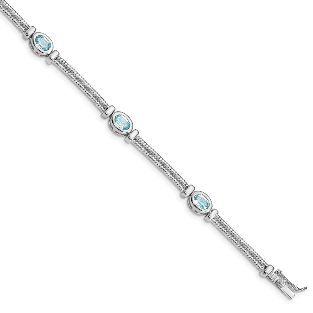 Sterling Silver Rhodium-plated Blue Topaz Bracelet - 4