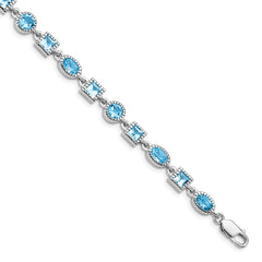 Sterling Silver Rhodium-plated Blue Topaz Bracelet - 7