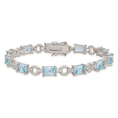 Sterling Silver Rhodium-plated Blue and Clear CZ Bracelet - 3