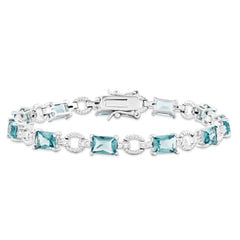Sterling Silver Rhodium-plated Blue and Clear CZ Bracelet - 3