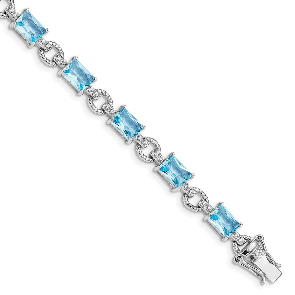 Sterling Silver Rhodium-plated Blue and Clear CZ Bracelet - 3