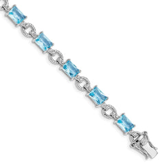 Sterling Silver Rhodium-plated Blue and Clear CZ Bracelet - 3