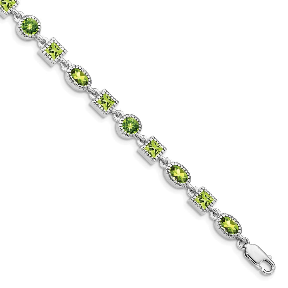 Sterling Silver Rhodium-plated Peridot Bracelet - 8