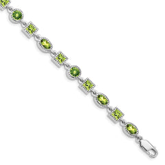 Sterling Silver Rhodium-plated Peridot Bracelet - 8