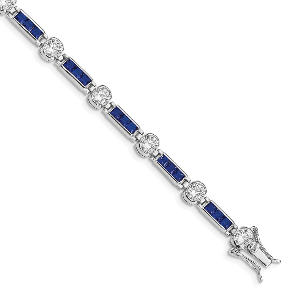 Sterling Silver Rhodium-plated Blue Glass and CZ 7.25 inch Bracelet - 2