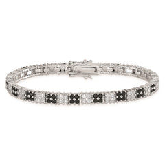 Sterling Silver Rhodium-plated 7in Black/White CZ Tennis Bracelet