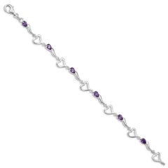 Sterling Silver Rhodium-plated Amethyst Polished Fancy Heart Bracelet