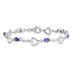 Sterling Silver Rhodium-plated Amethyst Polished Fancy Heart Bracelet
