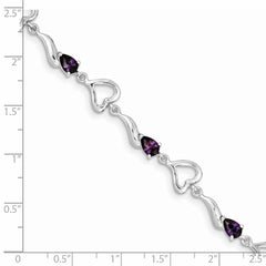 Sterling Silver Rhodium-plated Amethyst Polished Fancy Heart Bracelet
