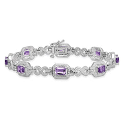 Sterling Silver Rhodium-plated Diamond & Amethyst Bracelet - 4