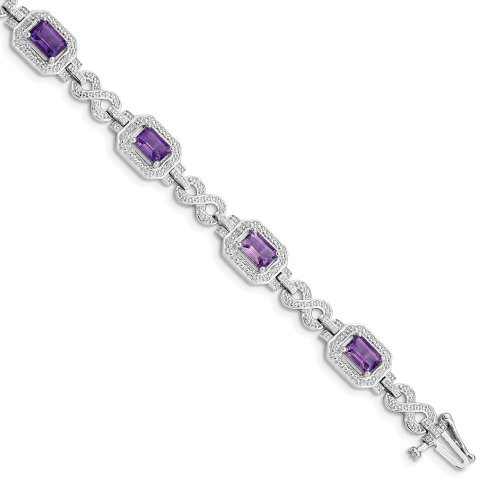 Sterling Silver Rhodium-plated Diamond & Amethyst Bracelet - 4
