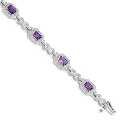 Sterling Silver Rhodium-plated Diamond & Amethyst Bracelet - 4