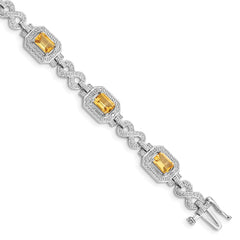 Sterling Silver Rhodium-plated Diamond & Citrine Bracelet - 2
