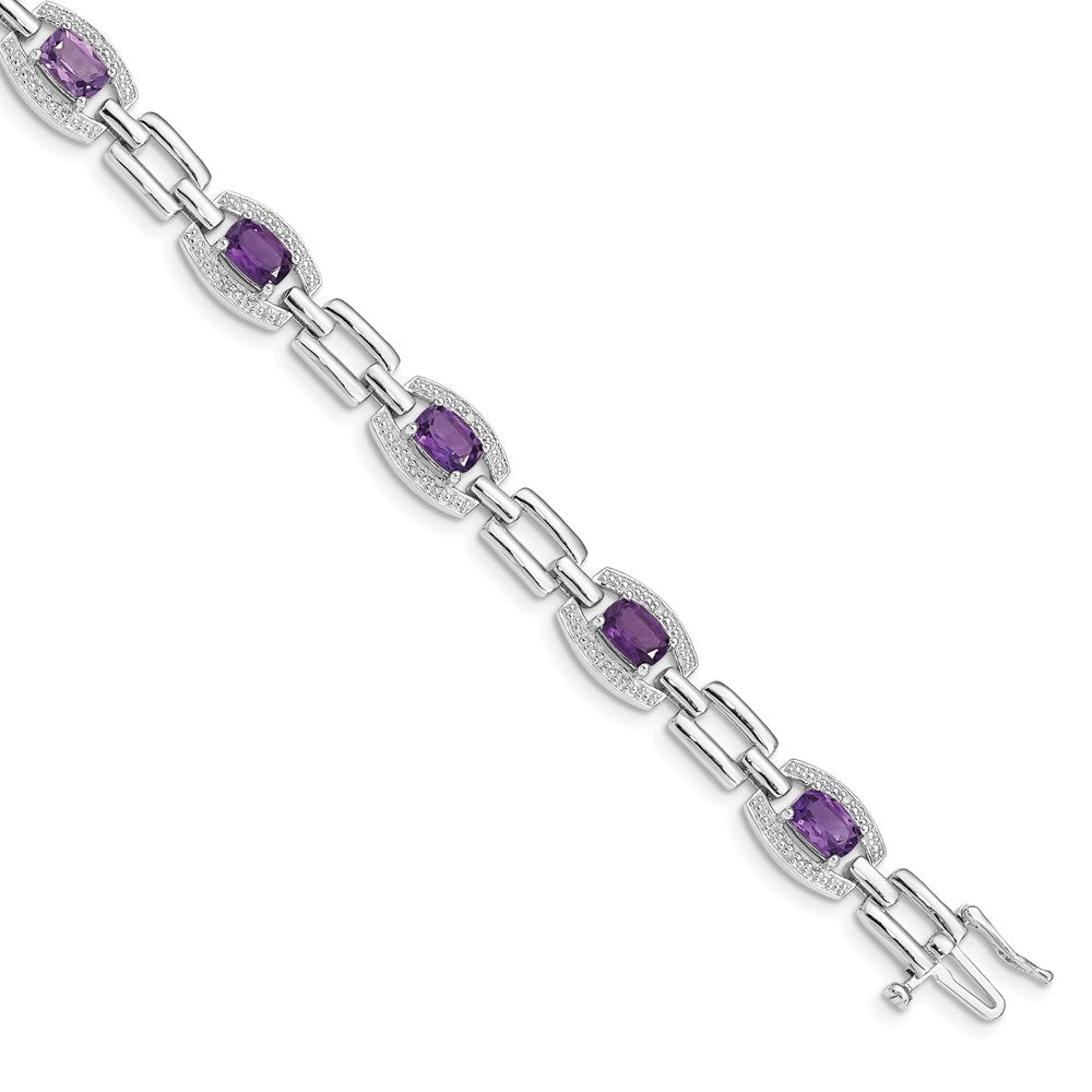 Sterling Silver Rhodium-plated Diamond & Amethyst Bracelet - 2