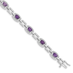 Sterling Silver Rhodium-plated Diamond & Amethyst Bracelet - 2