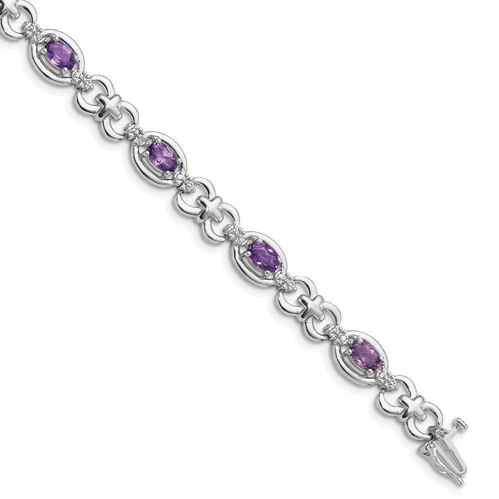 Sterling Silver Rhodium-plated Diamond & Amethyst Bracelet - 3