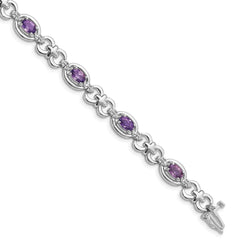 Sterling Silver Rhodium-plated Diamond & Amethyst Bracelet - 3