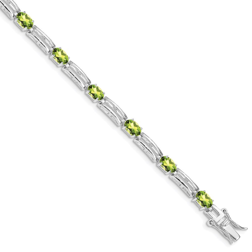 Sterling Silver Rhodium-plated Peridot Bracelet - 9