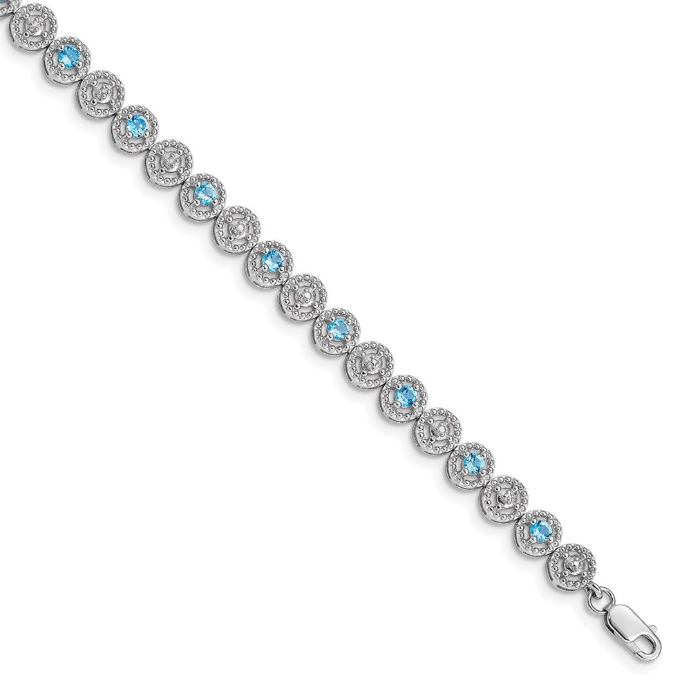 Sterling Silver Rhodium-plated Blue Topaz Diamond Bracelet