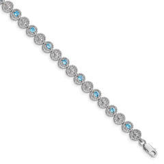Sterling Silver Rhodium-plated Blue Topaz Diamond Bracelet
