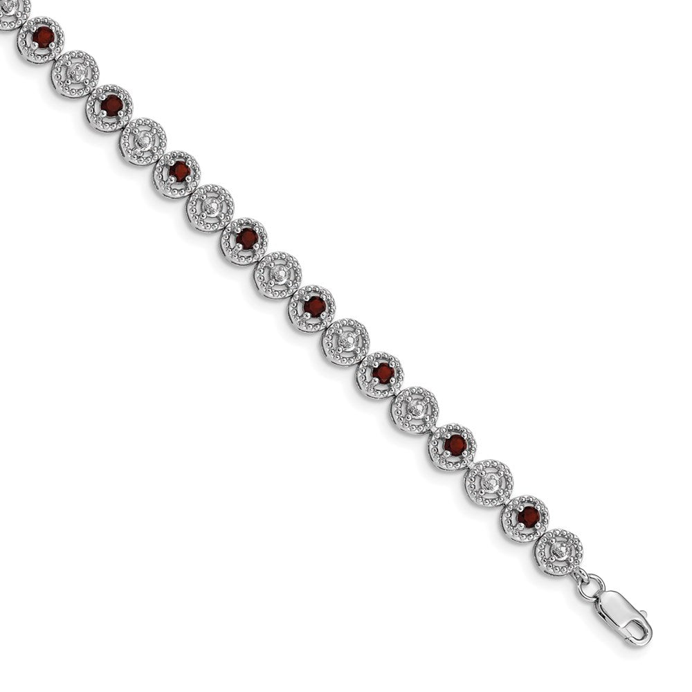 Sterling Silver Rhodium-plated Garnet Diamond Bracelet - 3