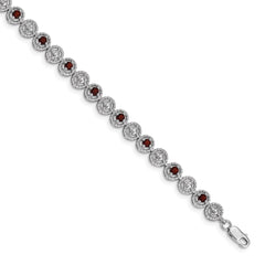 Sterling Silver Rhodium-plated Garnet Diamond Bracelet - 3