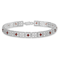 Sterling Silver Rhodium-plated Garnet Diamond Bracelet - 2