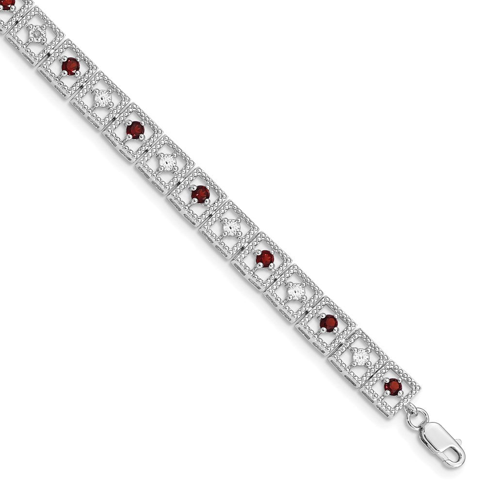 Sterling Silver Rhodium-plated Garnet Diamond Bracelet - 2