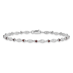 Sterling Silver Rhodium-plated Garnet Diamond Bracelet - 4