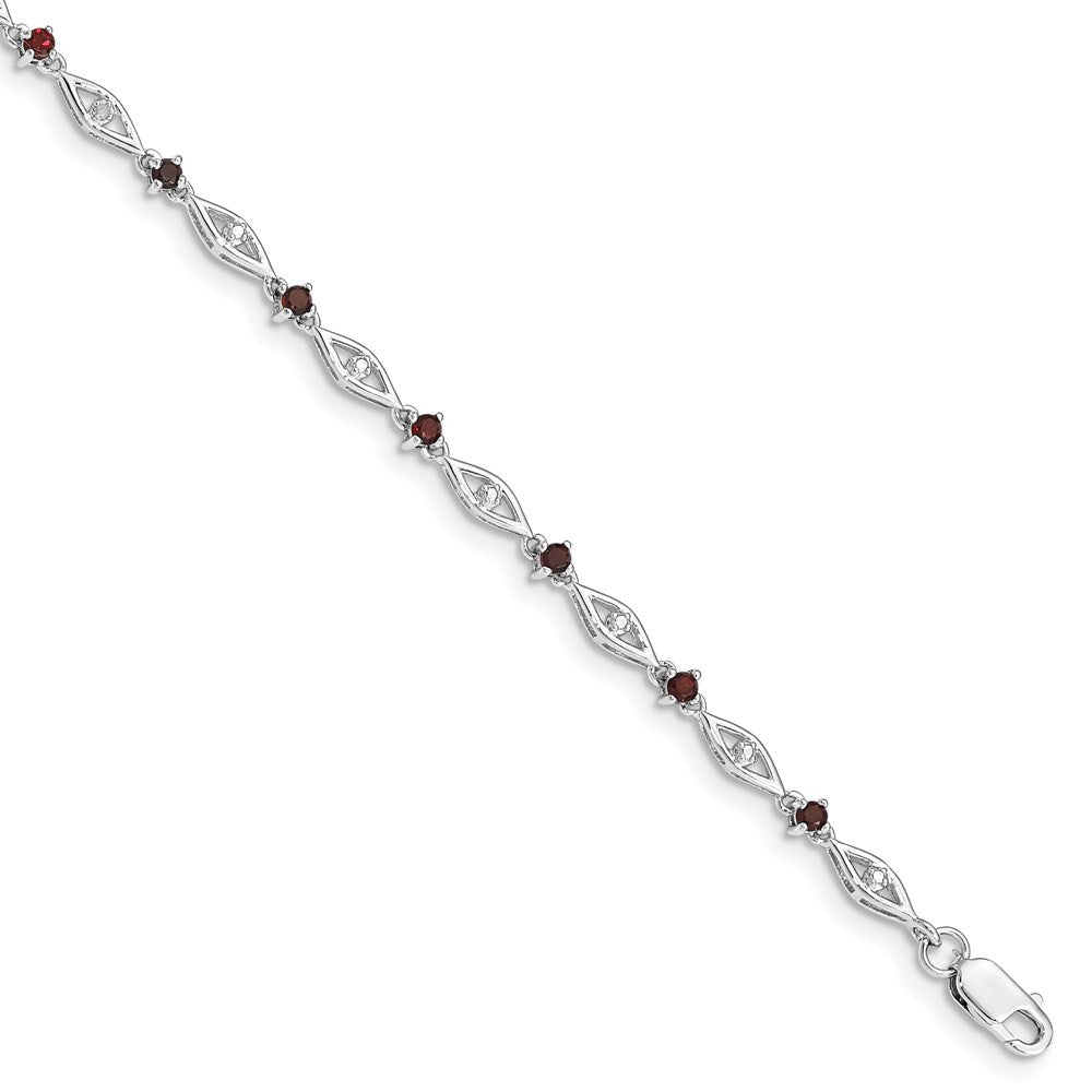 Sterling Silver Rhodium-plated Garnet Diamond Bracelet - 4
