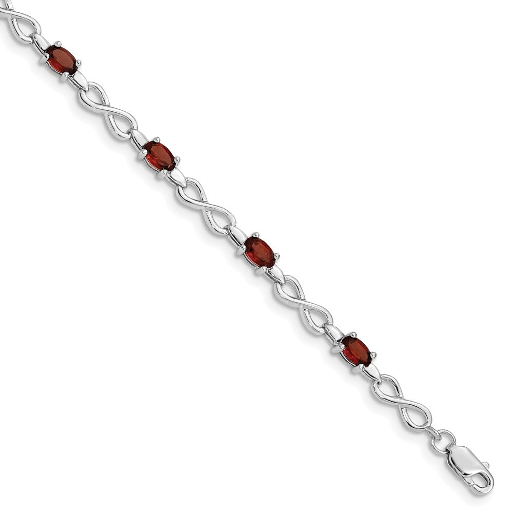 Sterling Silver Rhodium-plated Garnet Bracelet - 7