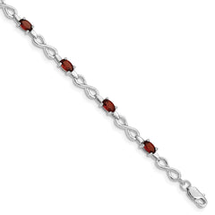 Sterling Silver Rhodium-plated Garnet Bracelet - 7