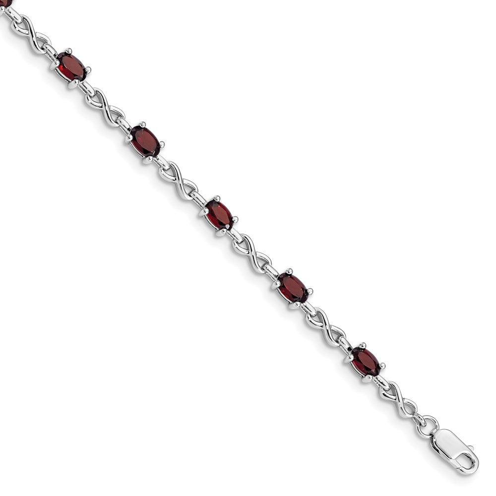 Sterling Silver Rhodium-plated Garnet Bracelet - 8