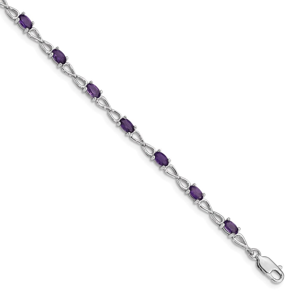 Sterling Silver Rhodium-plated Amethyst Bracelet - 4
