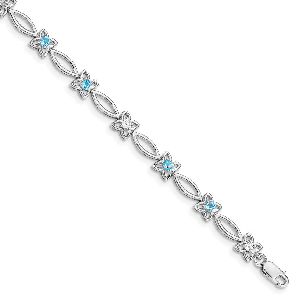 Sterling Silver Rhodium-plated Blue Topaz & Diamond Bracelet - 2