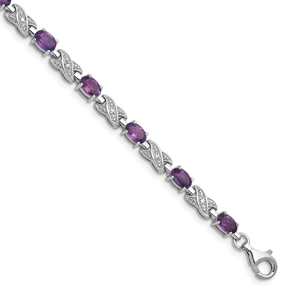 Sterling Silver Rhodium-plated Amethyst Bracelet - 13