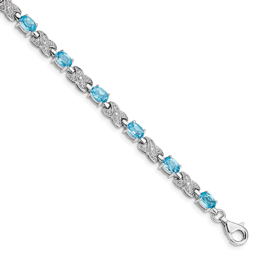 Sterling Silver Rhodium-plated Blue Topaz Bracelet - 11