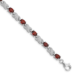 Sterling Silver Rhodium-plated Garnet Bracelet - 4
