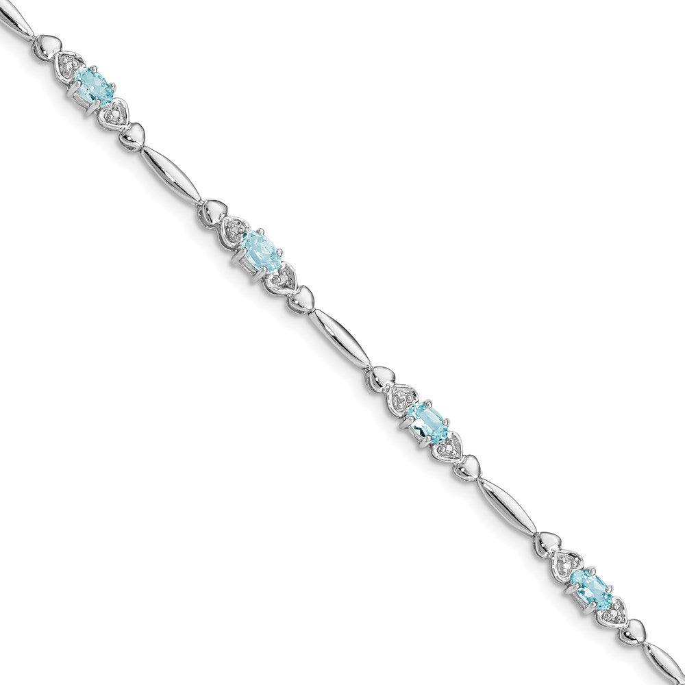 Sterling Silver Rhodium-plated Aquamarine and Diamond Bracelet - 7