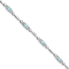 Sterling Silver Rhodium-plated Aquamarine and Diamond Bracelet - 7